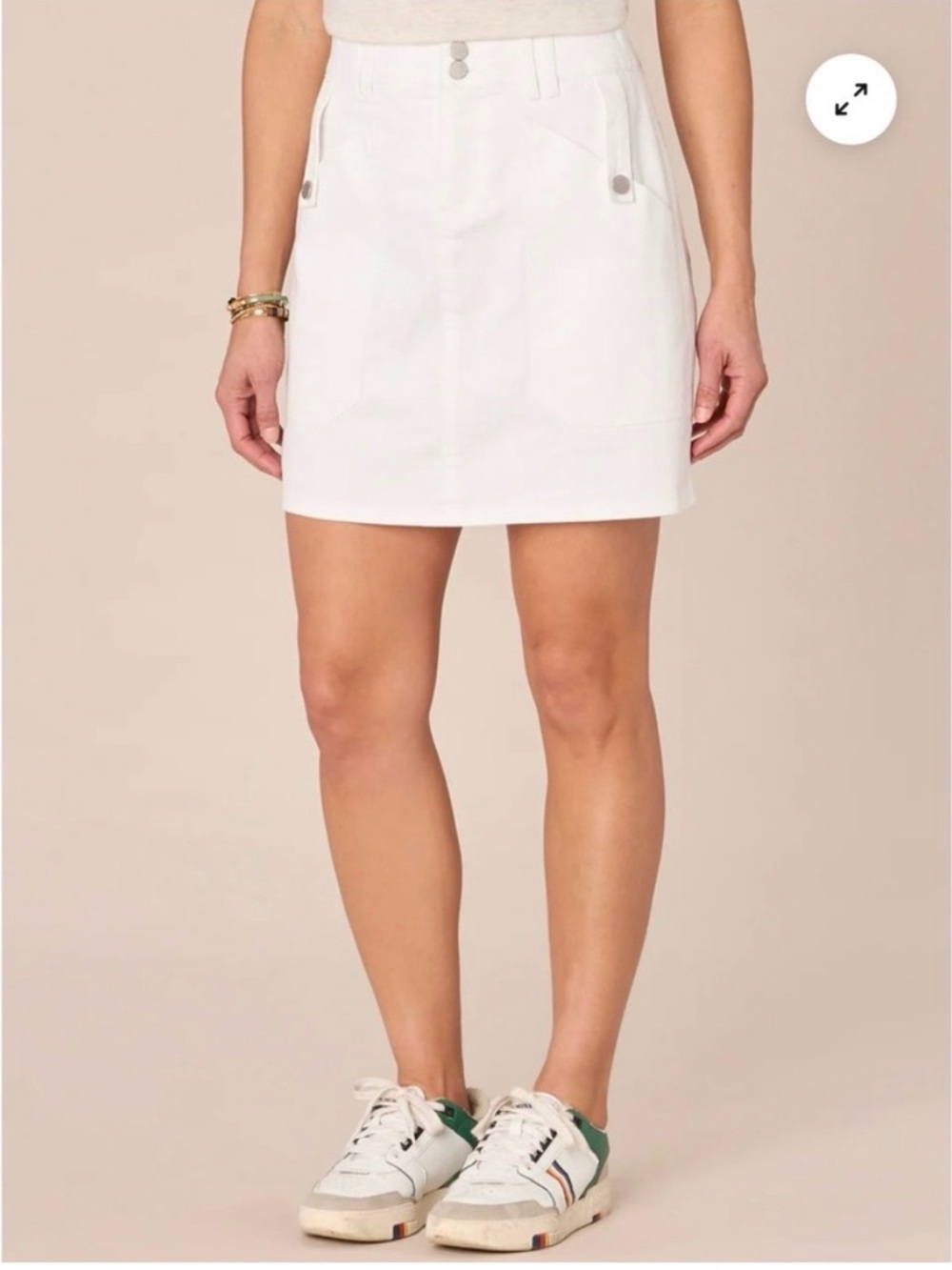 NWT Democracy High Rise Double Button White Denim Skirt with Patch Pockets Sz 16